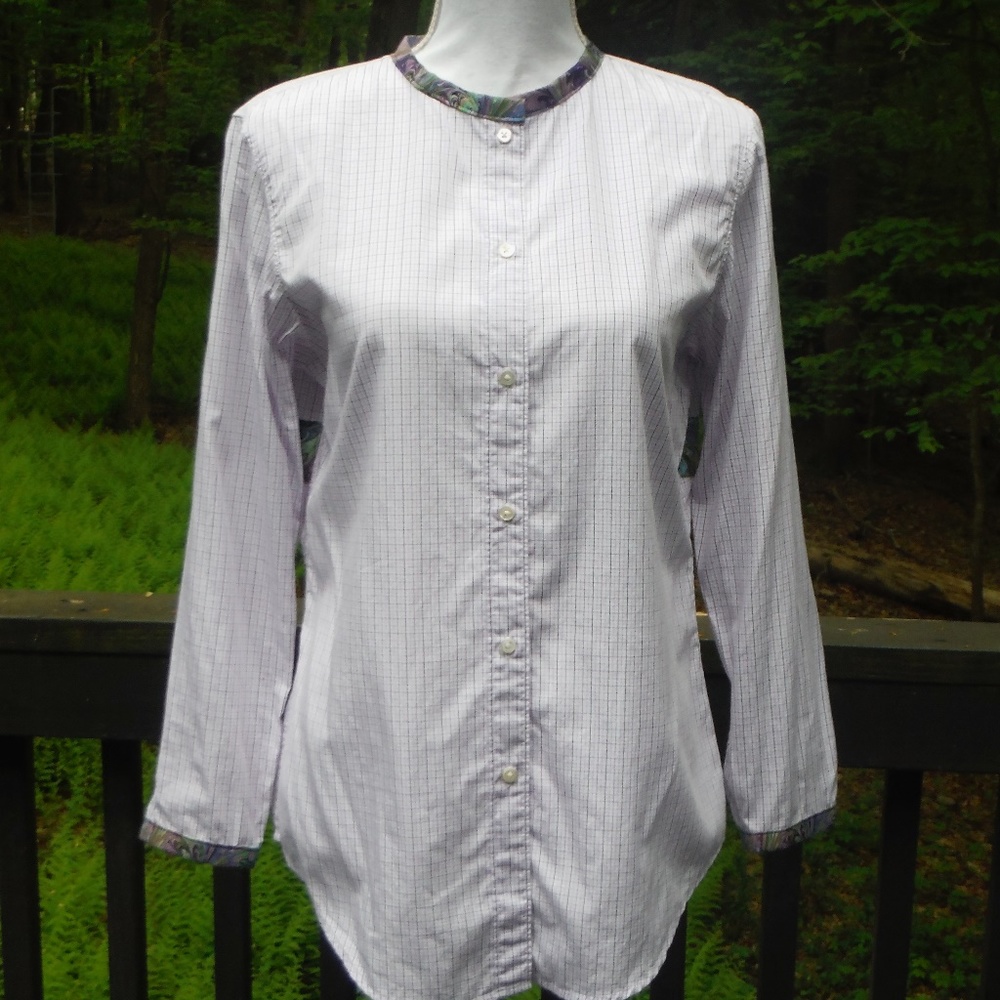 Purple Swirl Medium Fitted Blouse w Banded Collar - Picture 2 of 7